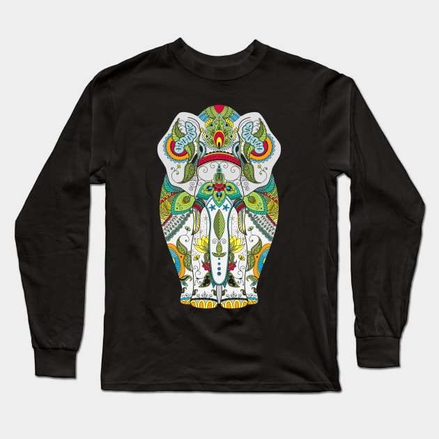 Zentangle Elephant Art Long Sleeve T-Shirt by BadDesignCo